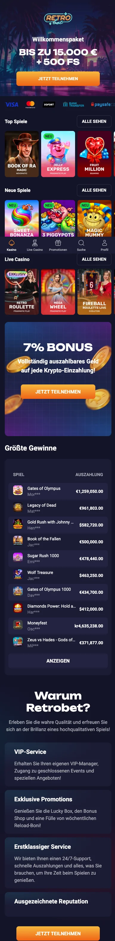 Mobile Erfahrung im Browser – RetroBet